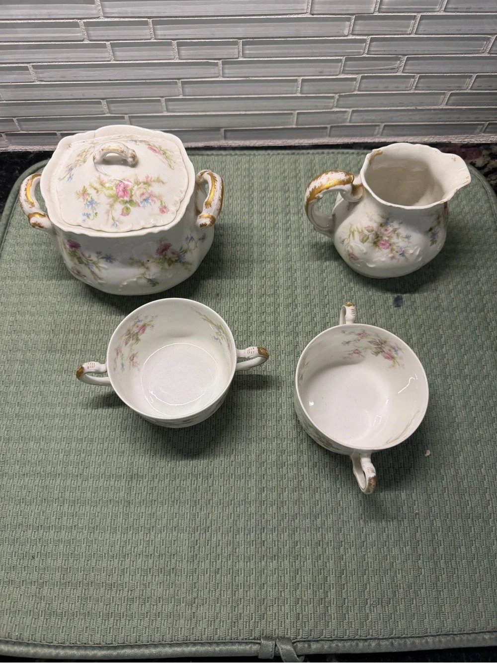 Haviland Limoge France China Floral Scalloped Cream and Sugars 4 pieces Antique - Picture 1 of 8